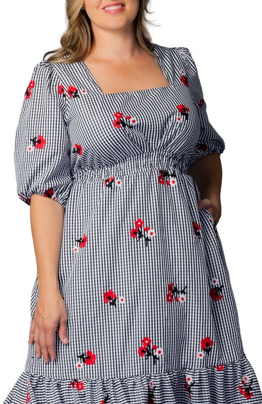 Bailey Square Neck Maxi Dress - Gingham & Florals - Plus