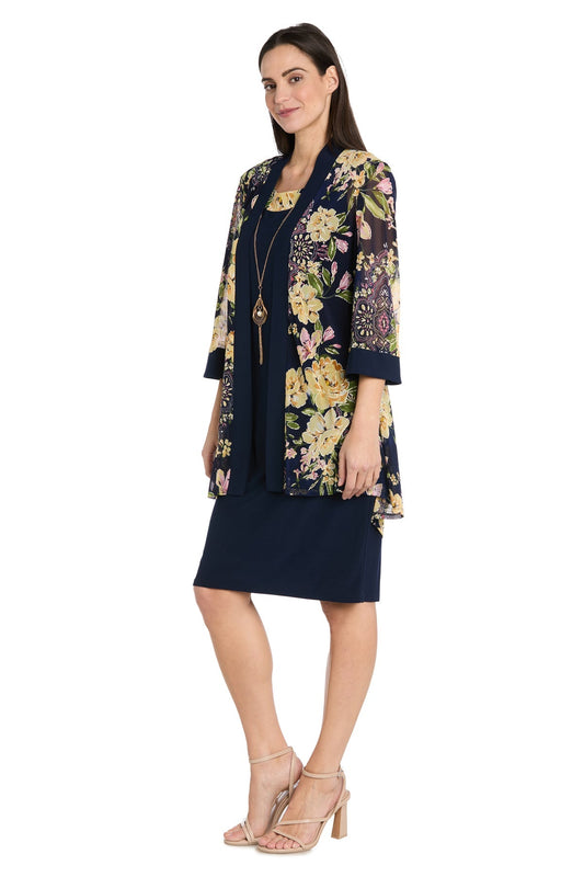 2-Piece Jacket Dress with Detachable Necklace, Navy/Yellow