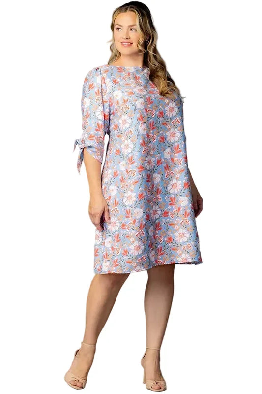 Manhattan Shift Dress - Sky Blue Blooms - Plus