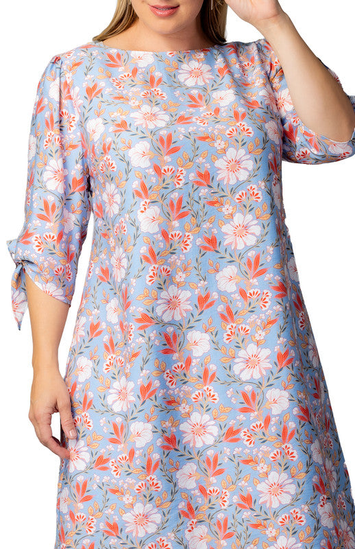Manhattan Shift Dress - Sky Blue Blooms - Plus