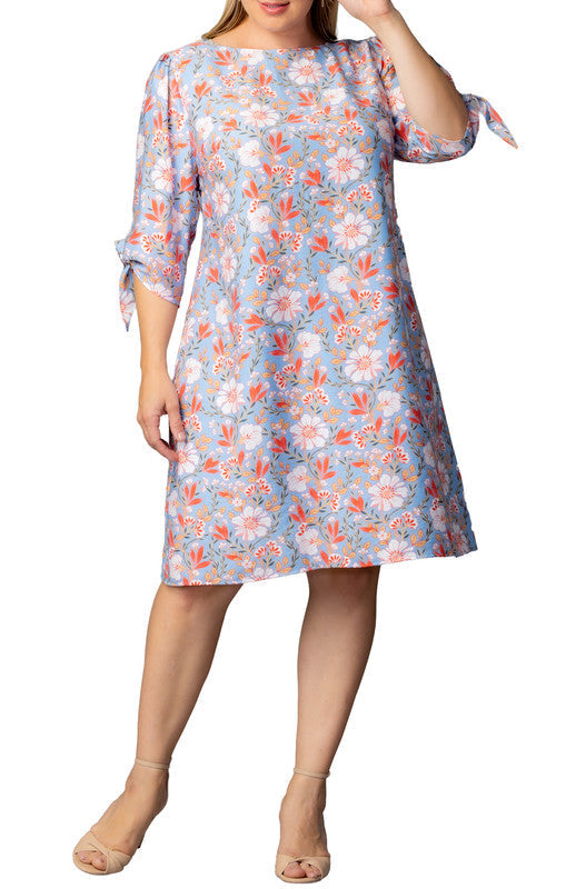 Manhattan Shift Dress - Sky Blue Blooms - Plus