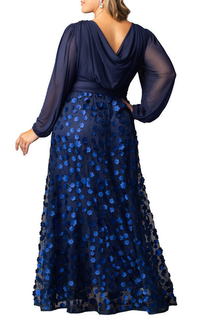 Blossoming Beauty Mesh Evening Gown - Black - Plus
