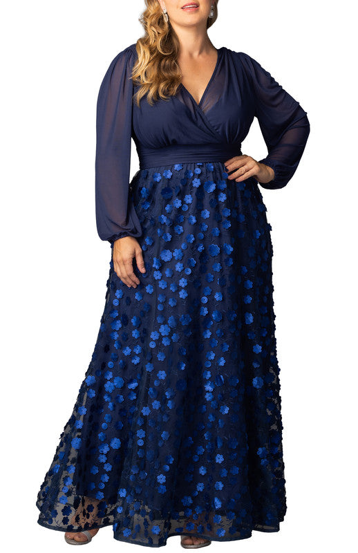 Blossoming Beauty Mesh Evening Gown - Black - Plus