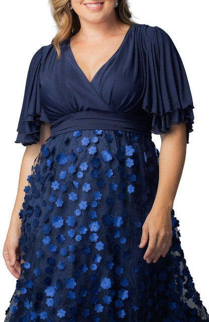 Pretty Petals Mesh Cocktail Dress - Navy Blossoms - Plus