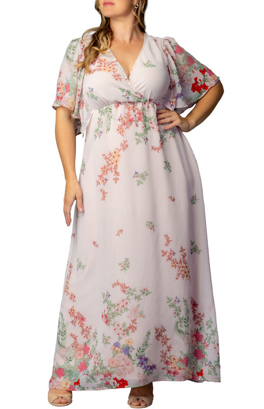 Catalina Border Print Gown - Beige - Plus