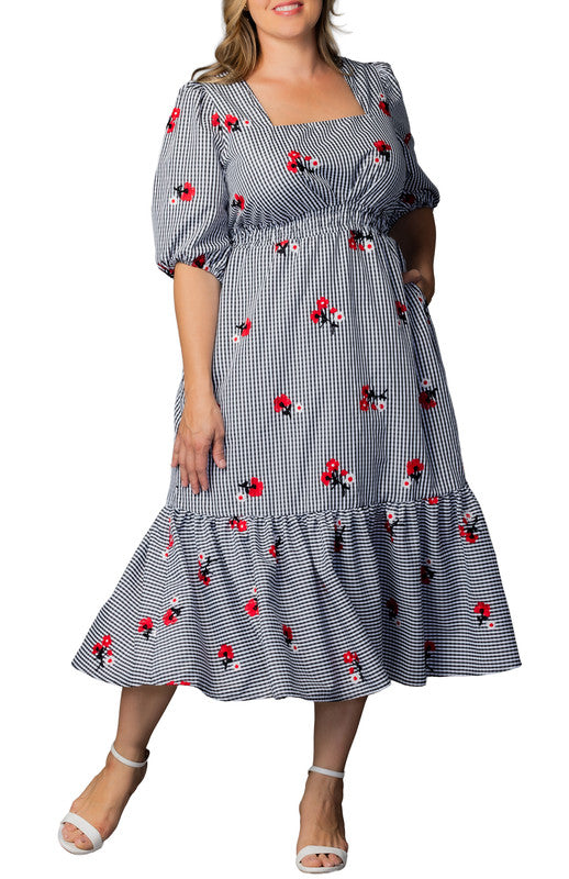 Bailey Square Neck Maxi Dress - Gingham & Florals - Plus