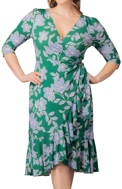 Flirty Flounce Wrap Dress Green & Blue Florals - Plus