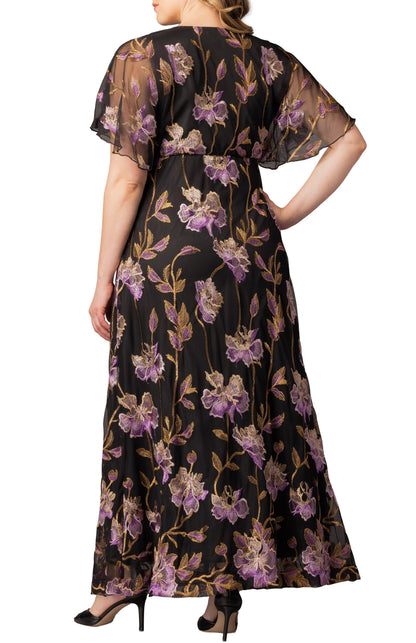Embroidered Elegance Evening Gown Purple Peonies - Plus