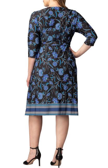 Beguiling Border Print Wrap Dress - Black - Plus