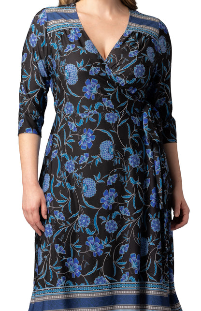 Beguiling Border Print Wrap Dress - Black - Plus