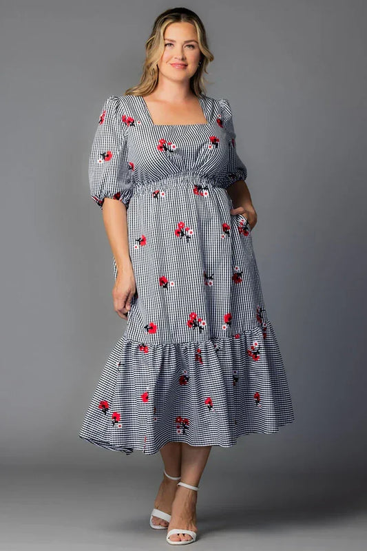Bailey Square Neck Maxi Dress - Gingham & Florals - Plus