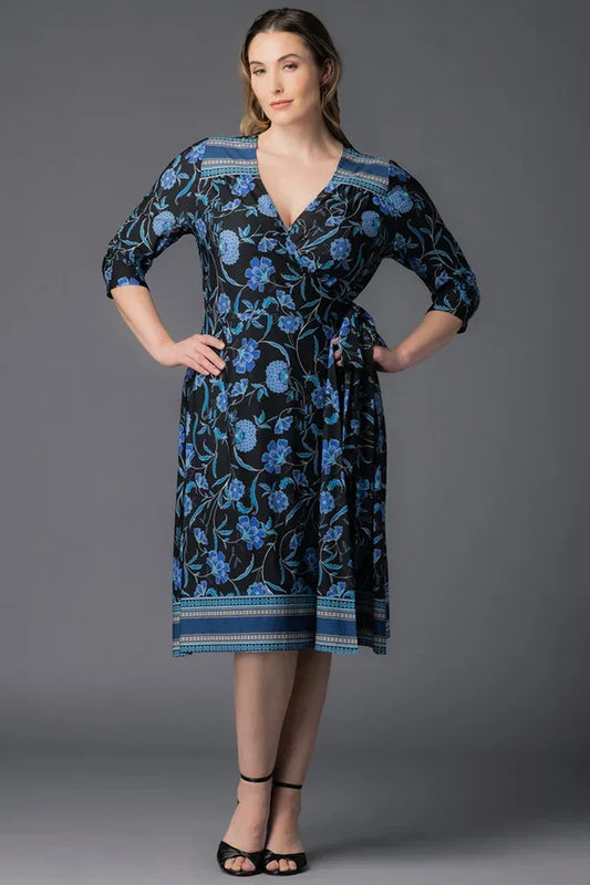 Beguiling Border Print Wrap Dress - Black - Plus