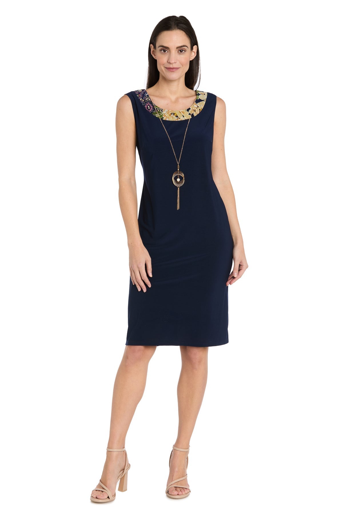 2-Piece Jacket Dress with Detachable Necklace, Navy/Yellow