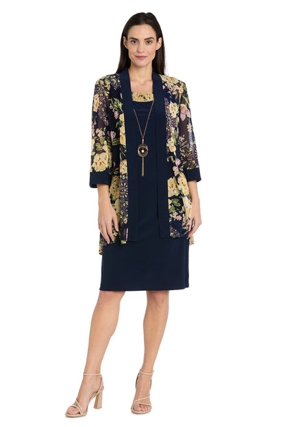 2-Piece Jacket Dress with Detachable Necklace, Navy/Yellow