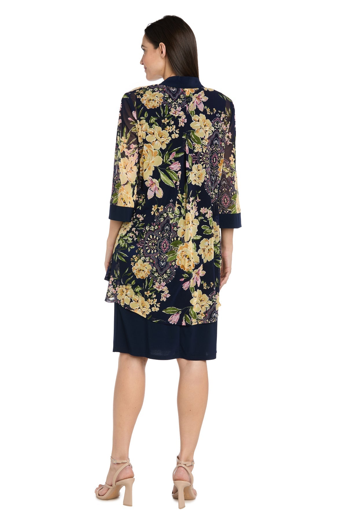 2-Piece Jacket Dress with Detachable Necklace, Navy/Yellow