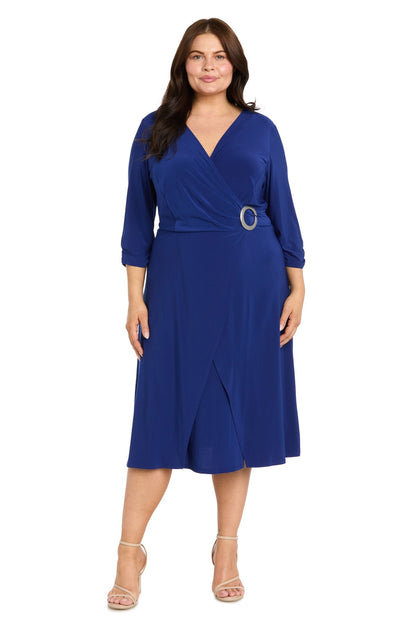 Midi Jersey Faux Wrap with 3/4 Sleeves - Indigo - Plus