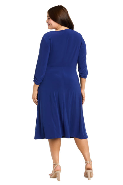 Midi Jersey Faux Wrap with 3/4 Sleeves - Indigo - Plus