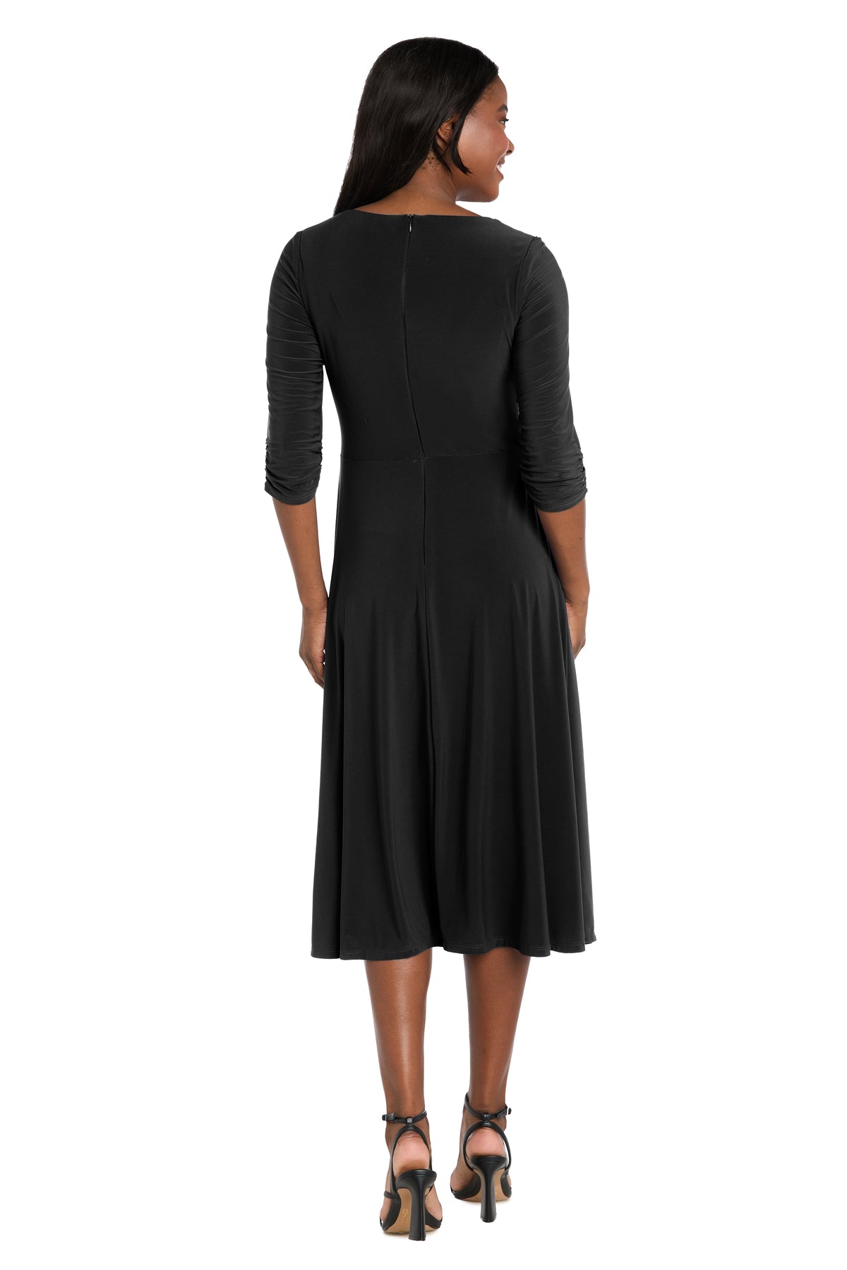 Midi Jersey Faux Wrap with 3/4 Sleeves - Black