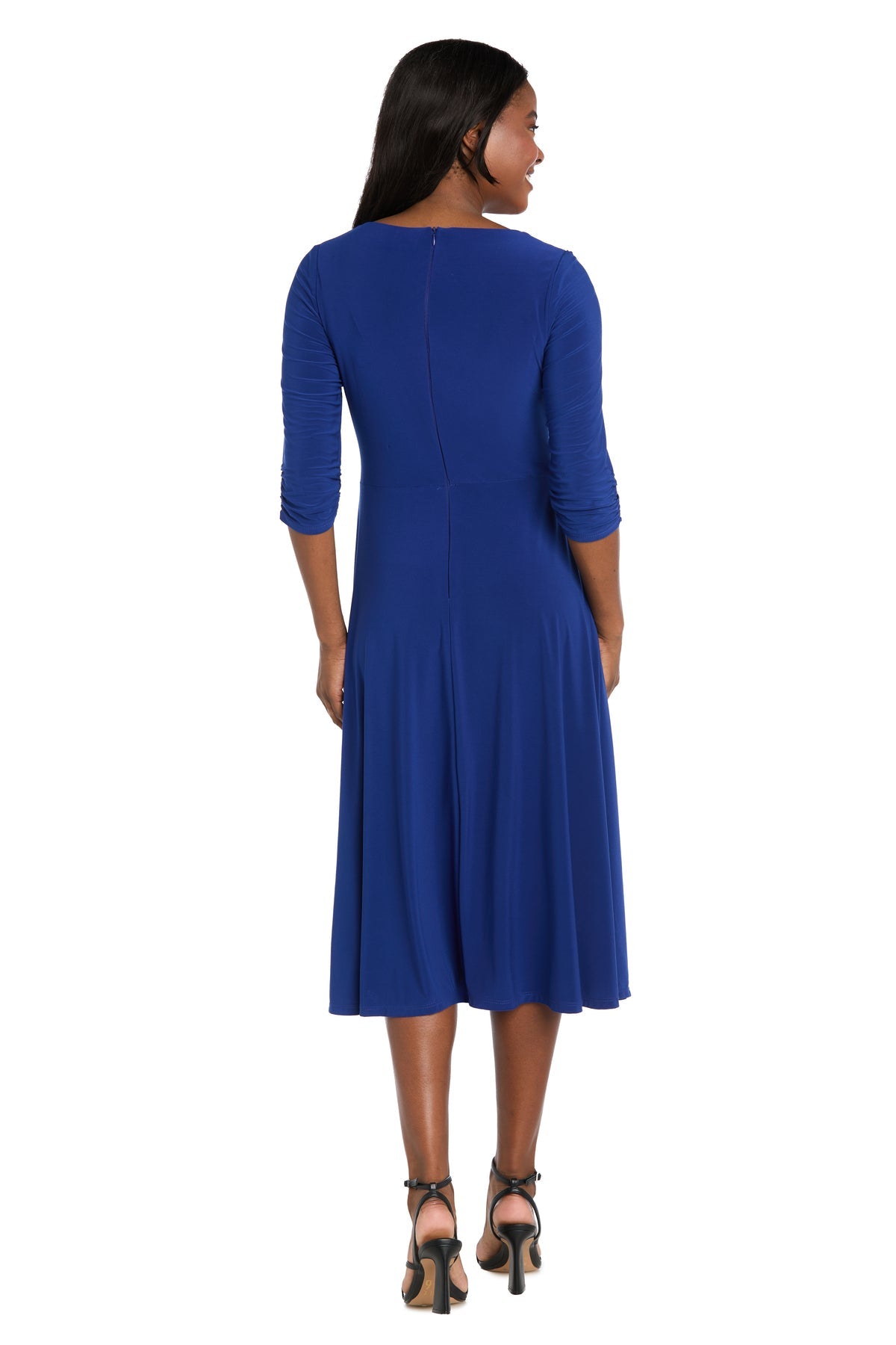 Midi Jersey Faux Wrap with 3/4 Sleeves - Indigo