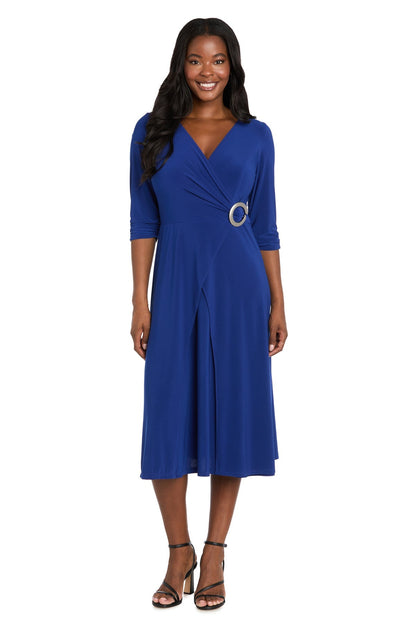 Midi Jersey Faux Wrap with 3/4 Sleeves - Indigo