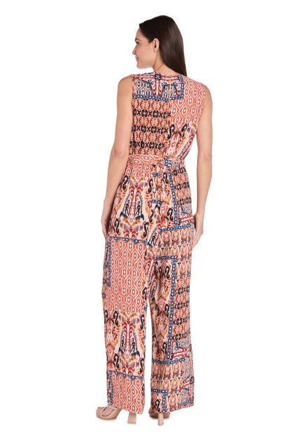 Printed Ikat Surplice Jumpsuit with Self Belt