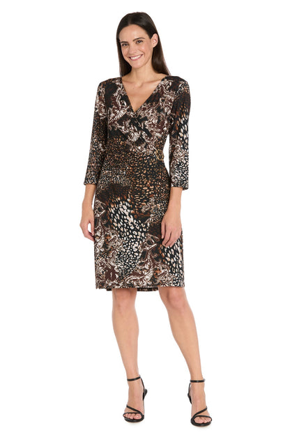 Printed Jersey Faux Wrap Dress