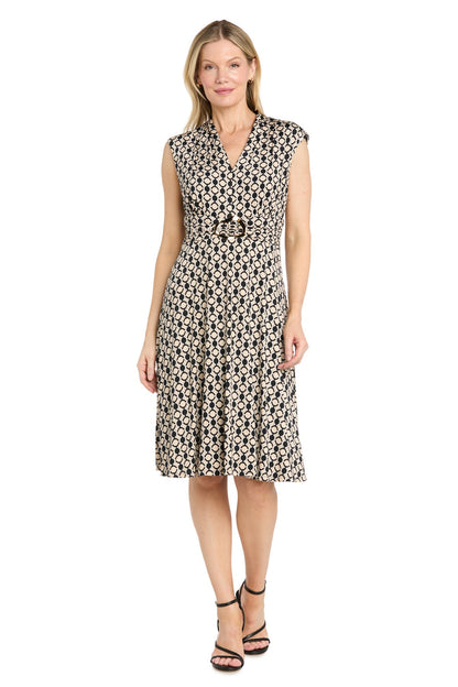 Printed V-Neck Jersey Dress with Hardware