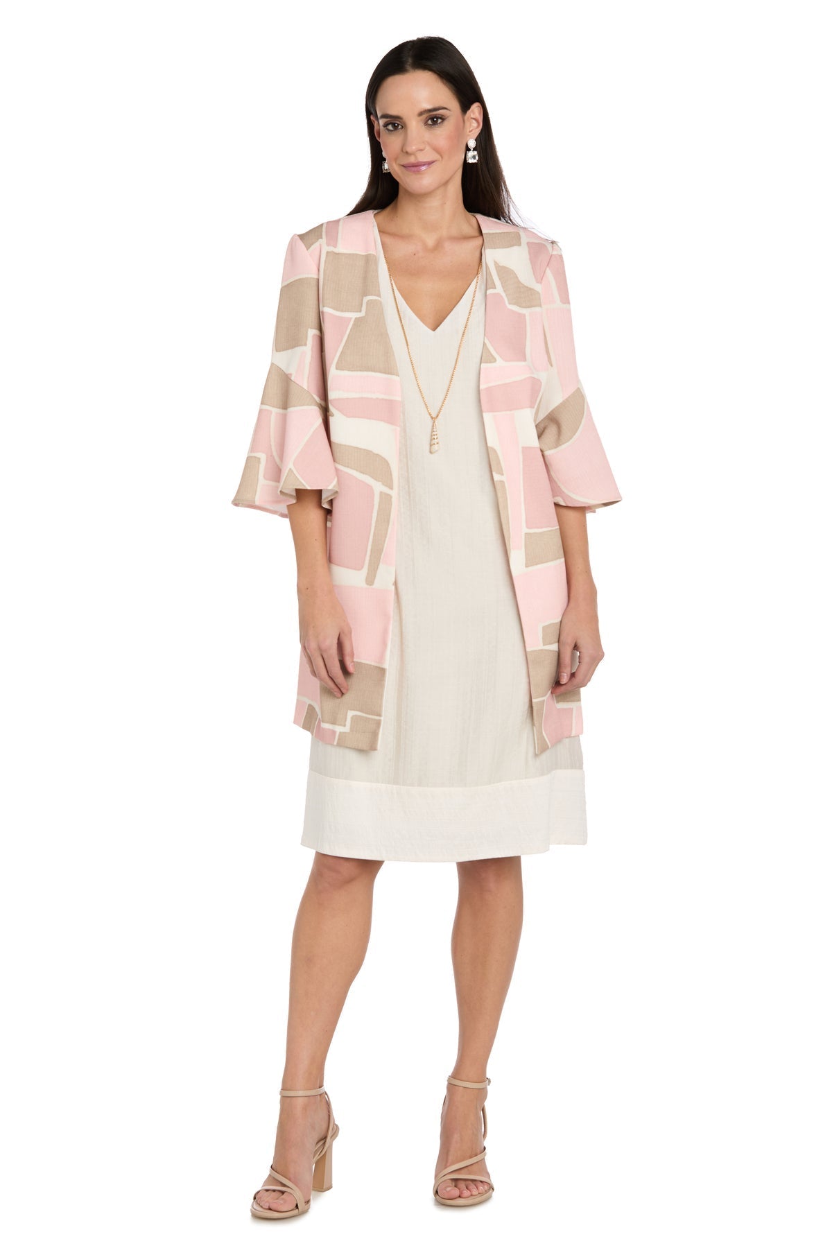2Pc Jacket Dress with Printed Jacket and Necklace