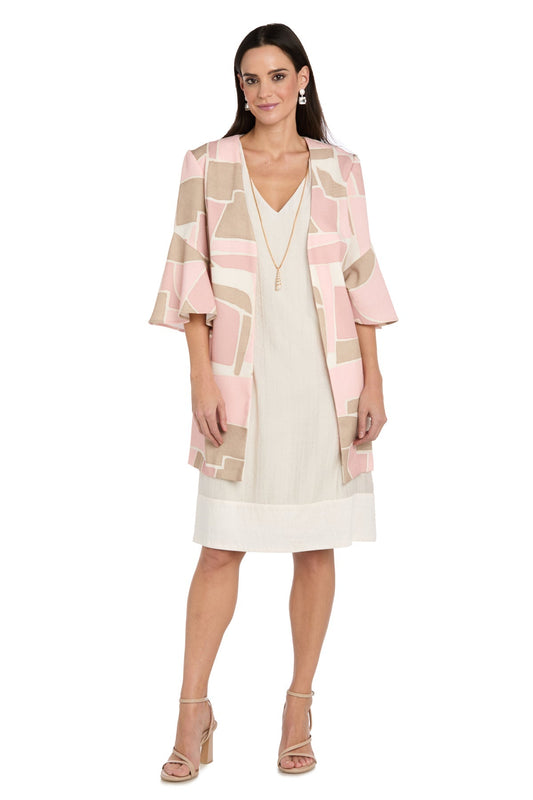 2Pc Jacket Dress with Printed Jacket and Necklace