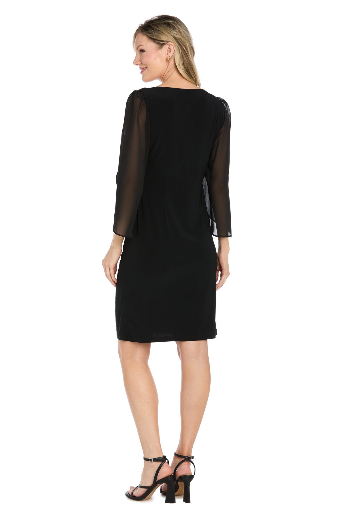 Short Jersey Dress with Tulip Chiffon Sleeve - Black