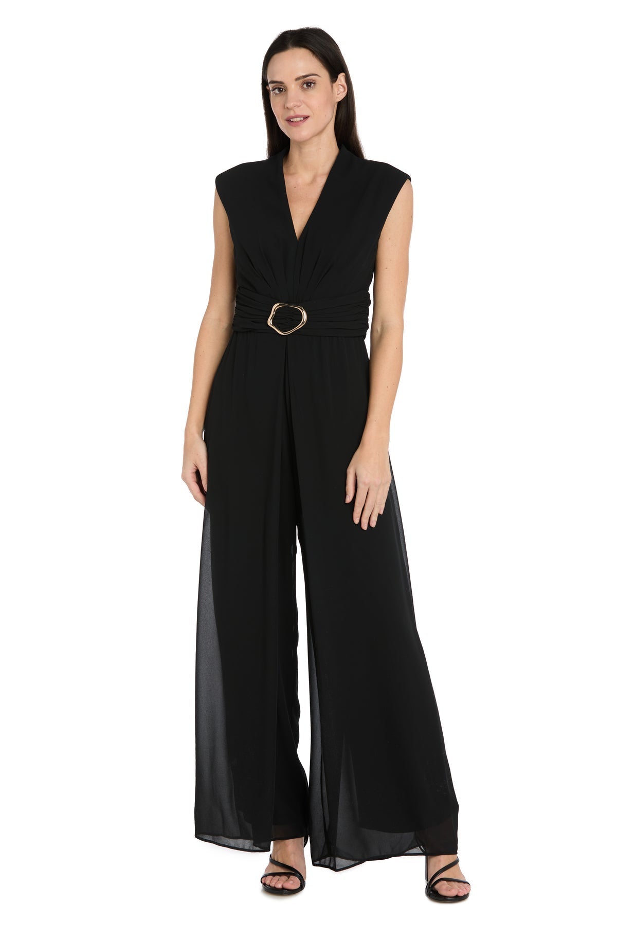 Funnel Neck Jumpsuit with Buckle - Black
