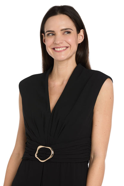 Funnel Neck Jumpsuit with Buckle - Black