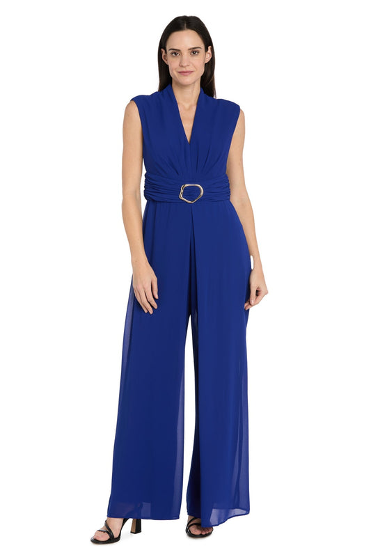 Funnel Neck Jumpsuit with Buckle - Royal