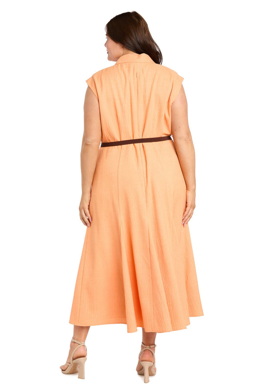 Fit and Flare Shirt Dress with Belt - Plus