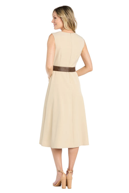 Stretch Twill Midi Dress with Split Skirt and Belt
