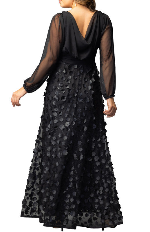Blossoming Beauty Mesh Evening Gown - Black