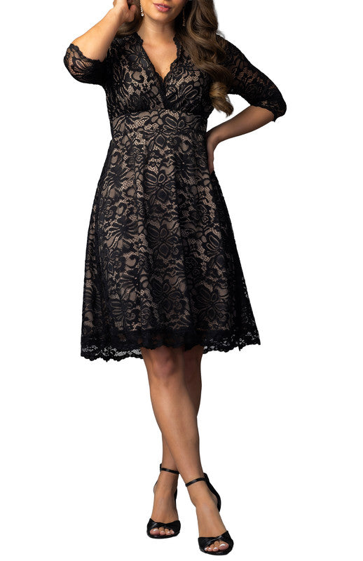Mademoiselle Lace Cocktail Dress - Black & Nude