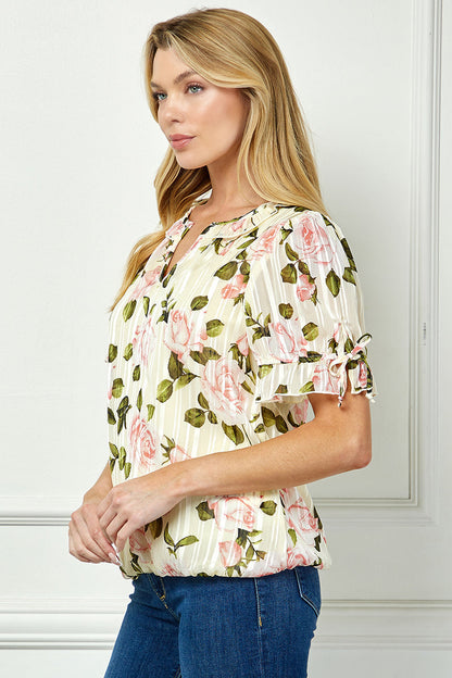 Ruffle Tie Sleeve V-Neck Bubble Blouse in Yellow