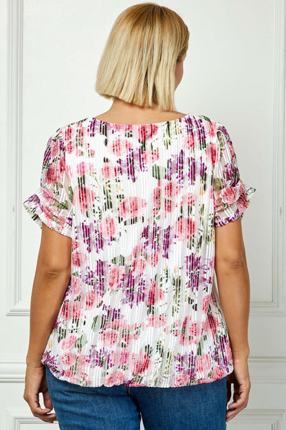 Step Sleeve Cutout Trim Bubble Blouse in Pink - Plus