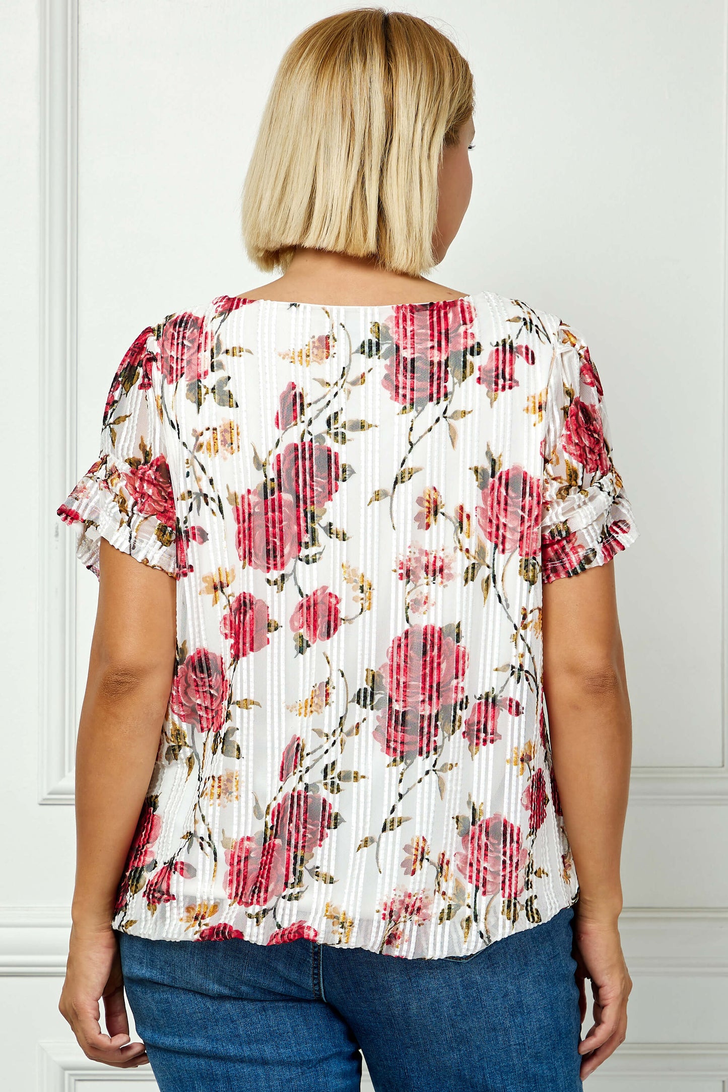 Step Sleeve Cutout Neck Ring Trim Bubble Blouse in Ivory - Plus