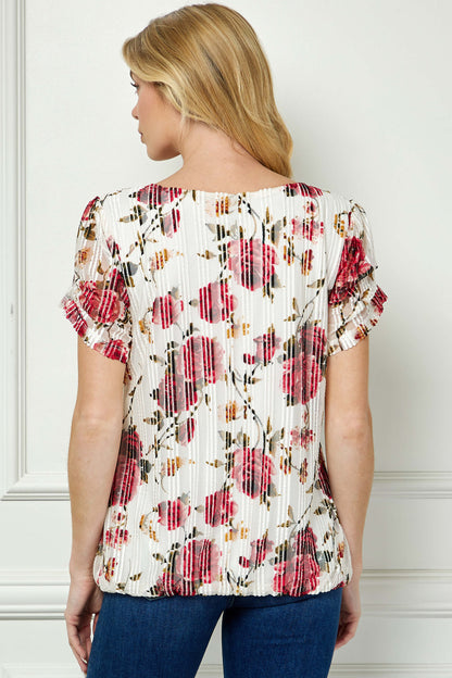 Step Sleeve Cutout Neck Ring Trim Bubble Blouse in Ivory