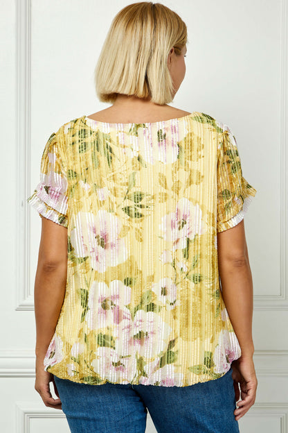 Step Sleeve Cutout Trim Bubble Blouse in Yellow - Plus