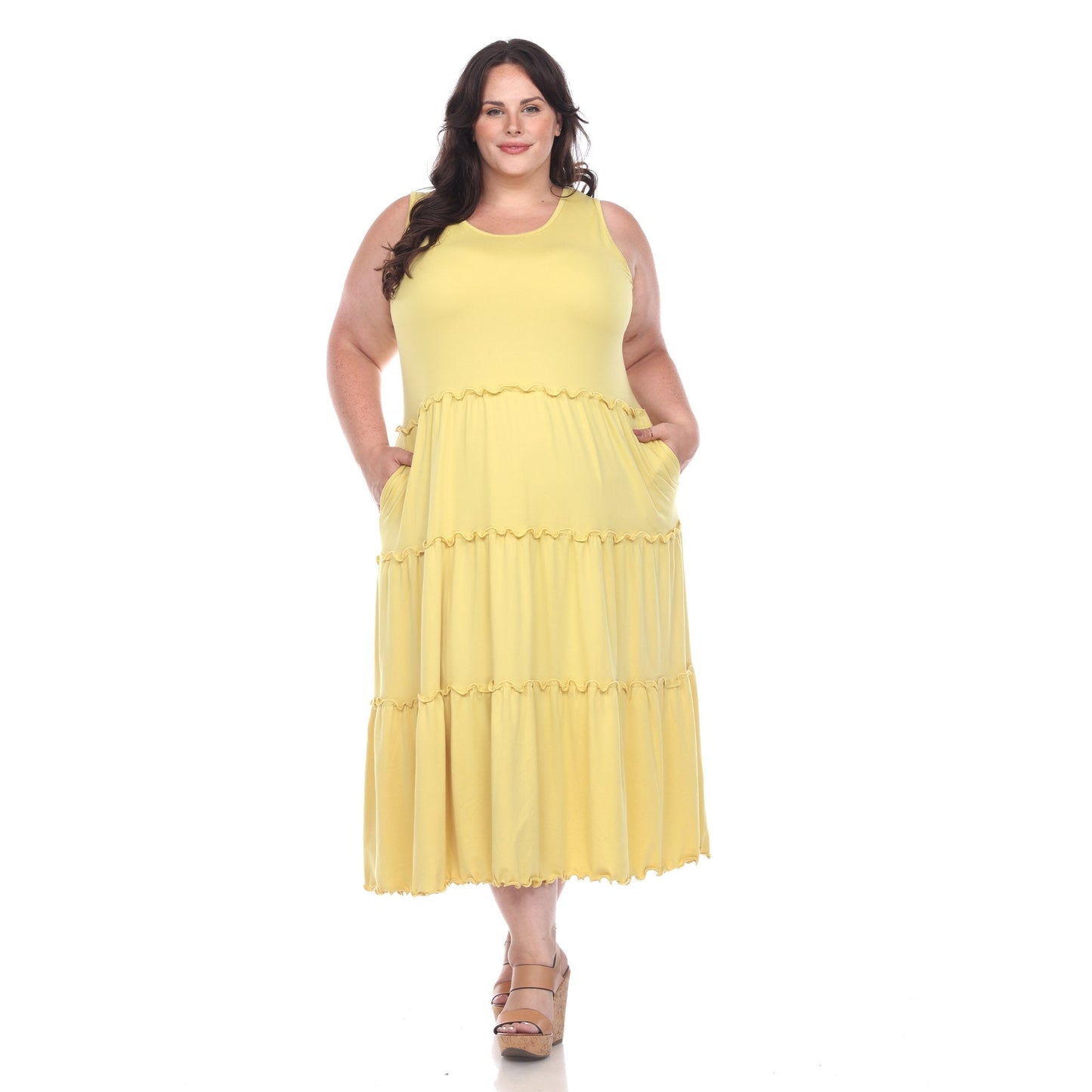 Scoop Neck Tiered Midi Dress - Plus