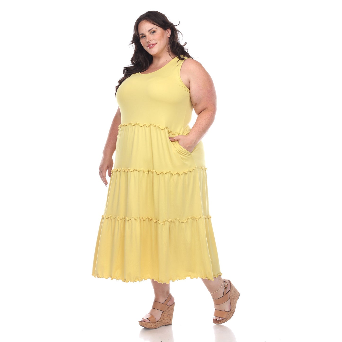 Scoop Neck Tiered Midi Dress - Plus