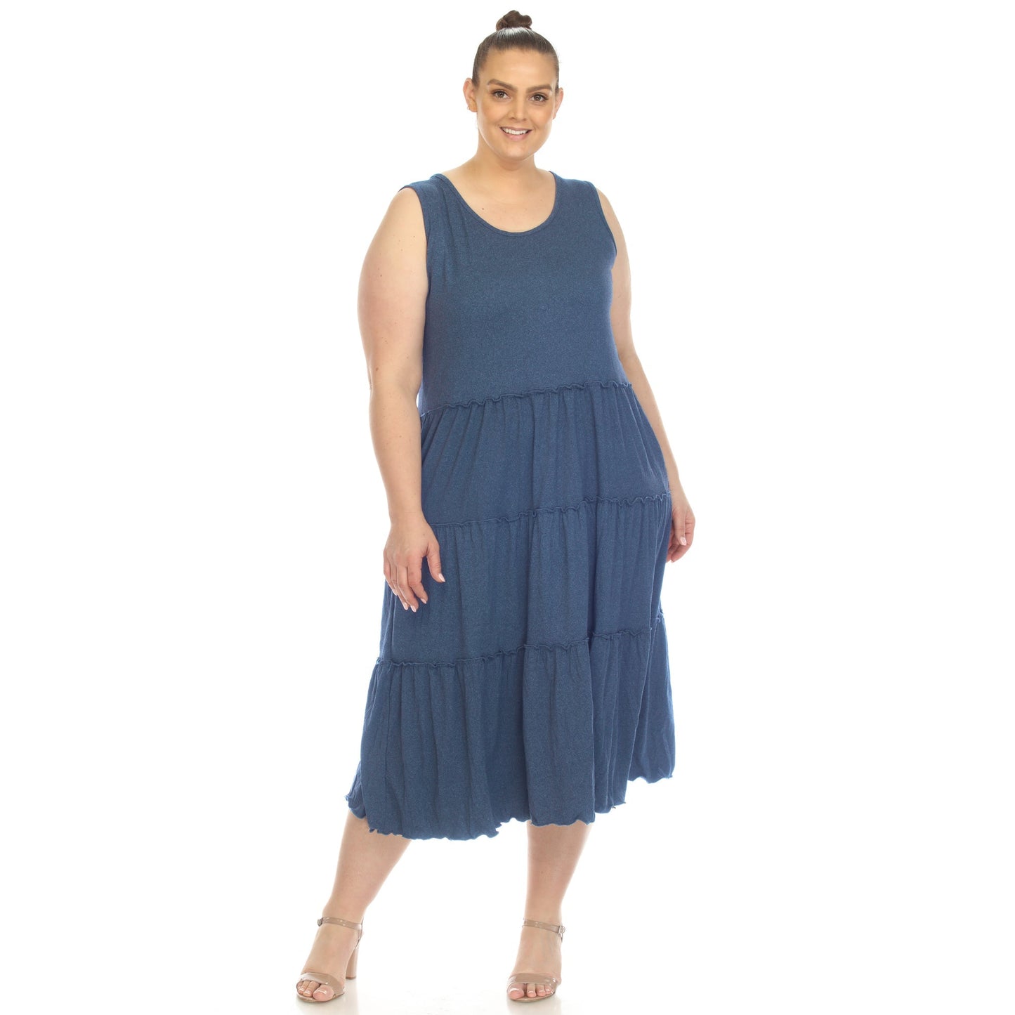 Scoop Neck Tiered Midi Dress - Plus