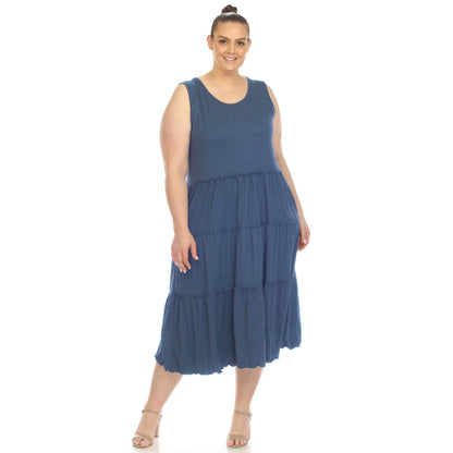 Scoop Neck Tiered Midi Dress - Plus