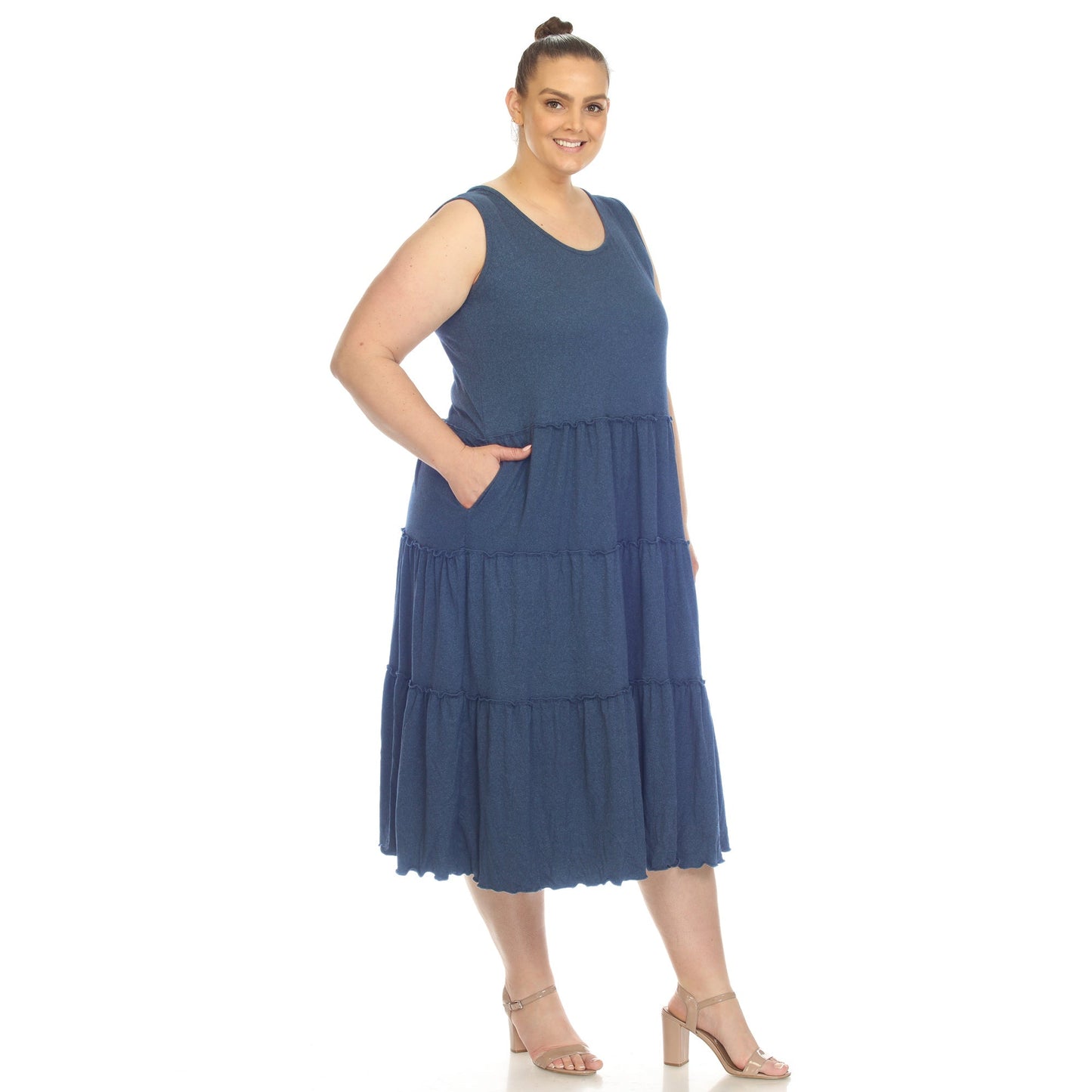 Scoop Neck Tiered Midi Dress - Plus