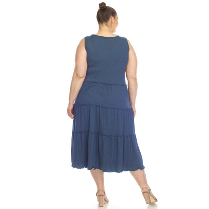Scoop Neck Tiered Midi Dress - Plus