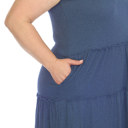 Scoop Neck Tiered Midi Dress - Plus