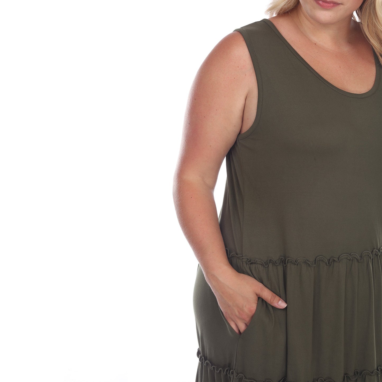 Scoop Neck Tiered Midi Dress - Plus